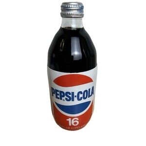 Vintage 1980s Unopened Pepsi-Cola Glass Bottle w/ Styrofoam Label Twist Off Cap
